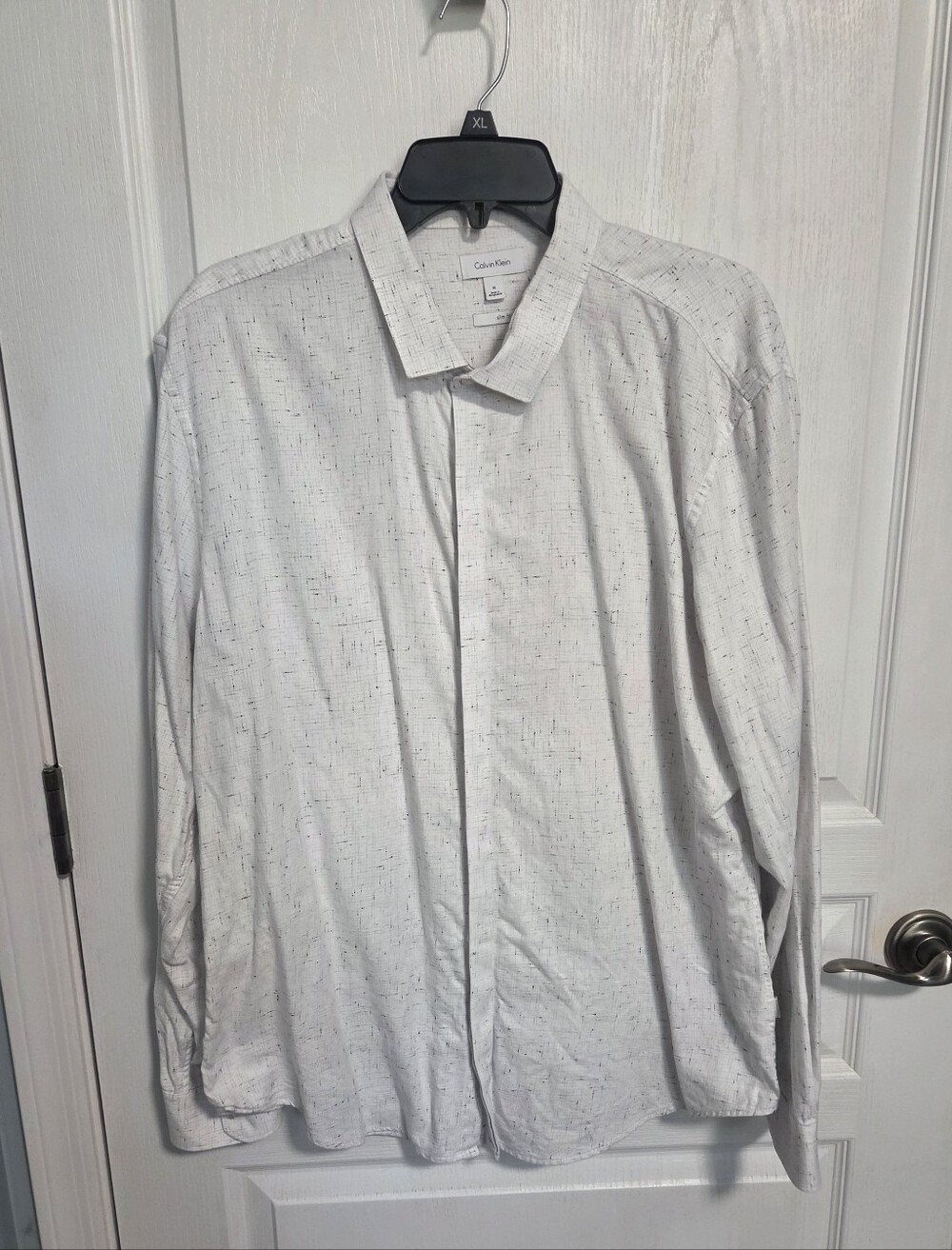 Calvin Klein Button-Front Shirt Slim Fit Brushed White Black Speckled Mens XL